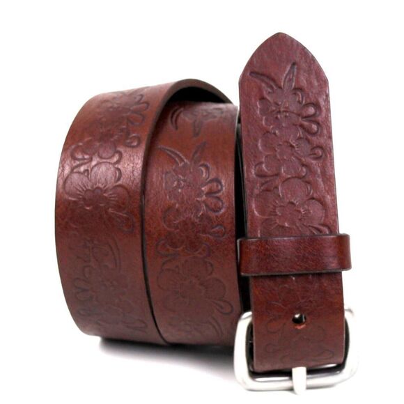 Old Navy EMBOSSED BROWN GENUINE LEATHER 1.25"Wd CASUAL DRESS WOMEN'S BELT S (A37 - Picture 1 of 12